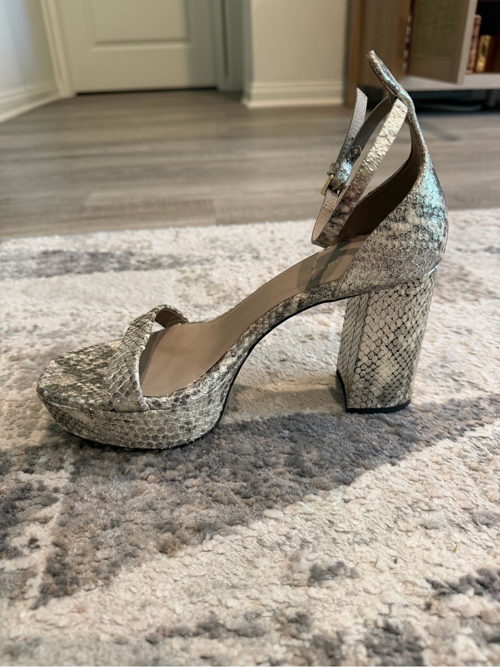 AllSaints Zig Snake Leather Platform Heel Sandal - Picture 6 of 7